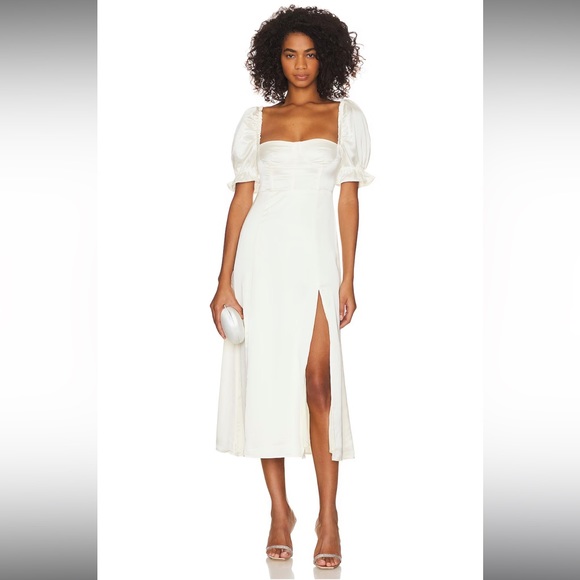 🎉LAST PIECE🎉WE WORE WHAT Poplin Puff Sleeve Midi Dress - Picture 1 of 10